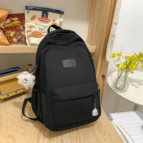 Large Capacity Solid Color Backpack for High School Students, Simple Black Travel Backpack for Middle School Students