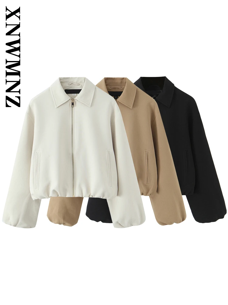 

XNWMNZ 2025 Autumn New Woman Simple Commuting Turn-down Collar Jacket Casual Sophisticated Female Long Sleeve Chic Coat zipper