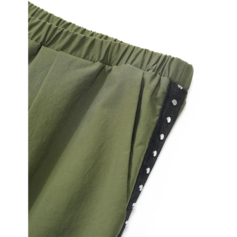 ELFSACK 2025 Summer New Arrival Basic Luźne, jednolite, marszczone, proste, długie spodnie dla kobiet
