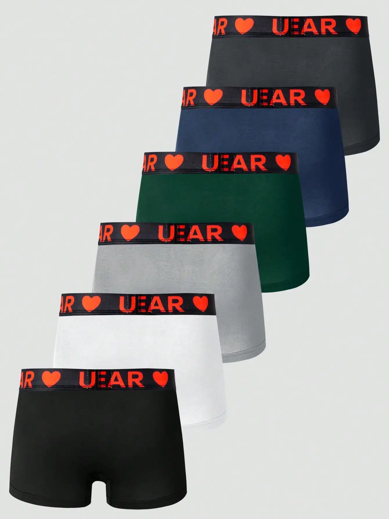

6 пар мужских однотонных трусов-боксеров с надписью на поясе