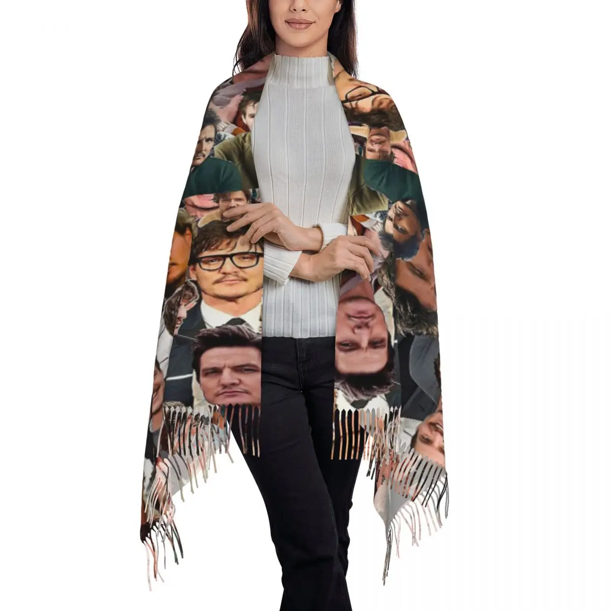 Pedro Pascal Scarf Tassel Scarves for Women Soft Warm Shawls and Wraps Long Fall Winter Shawl Wrap