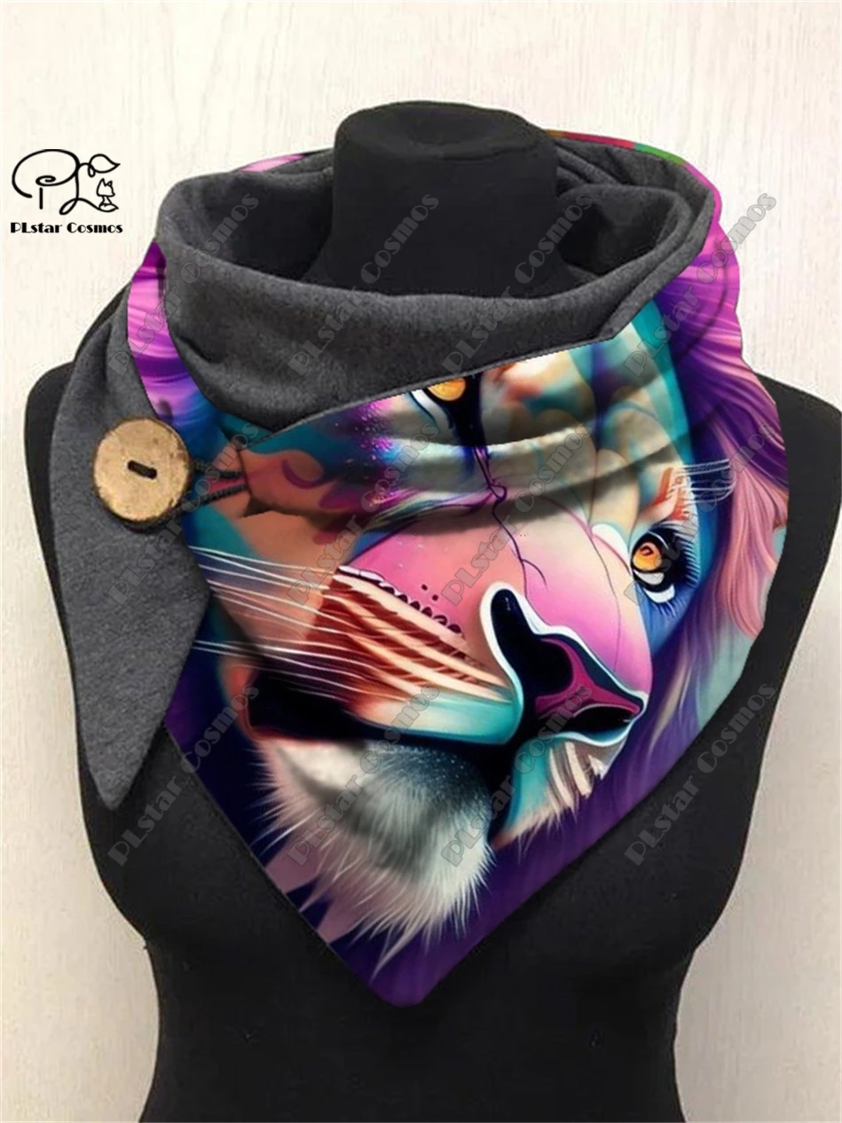 

3D printing color lion tiger jungle king pattern warm shawl scarf spring and winter small triangle scarf female casual