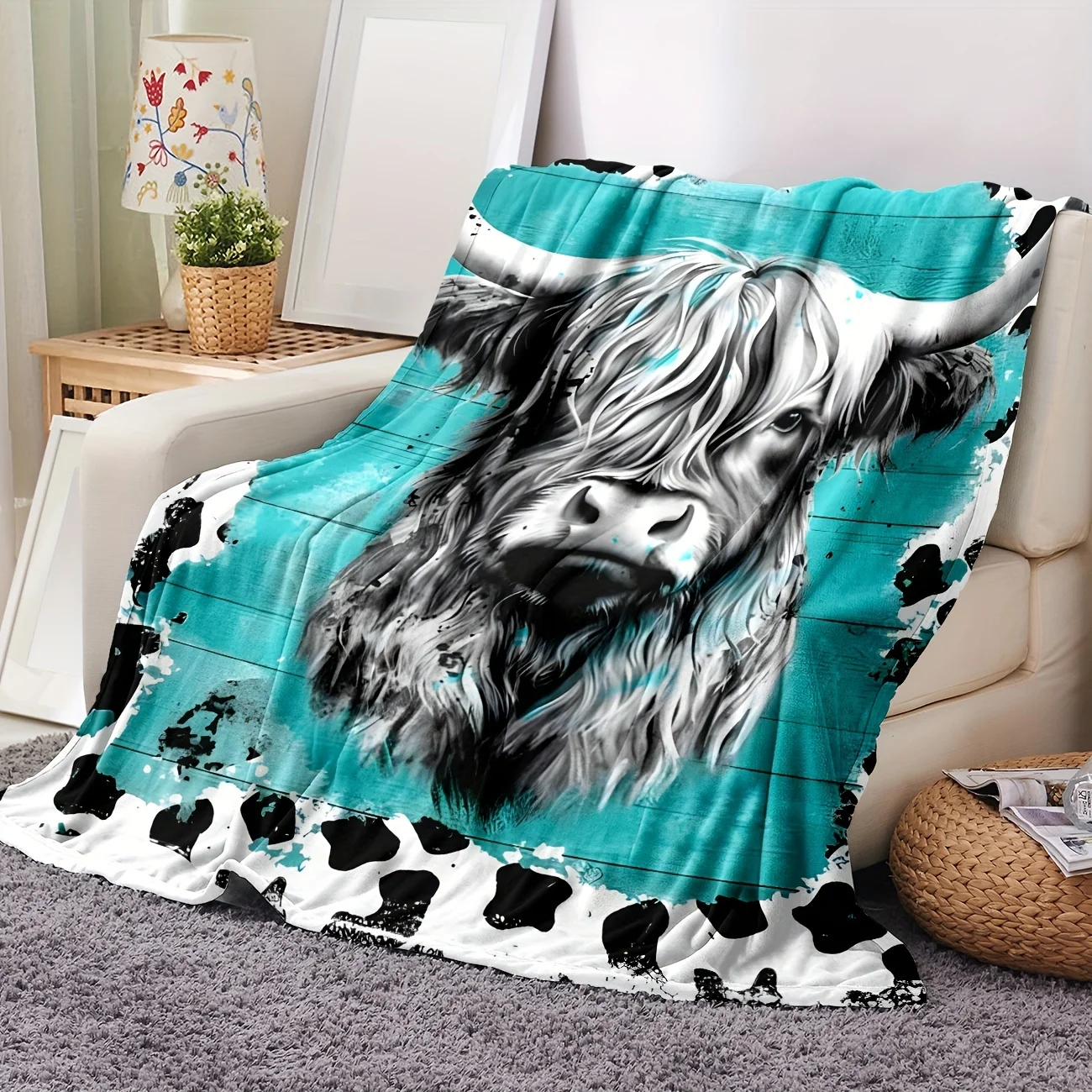 

Highland Cow Flannel Fleece Blanket - Cozy Soft Polyester Throw for Bed, Sofa, and Office Versatile for Camping and Home Decor