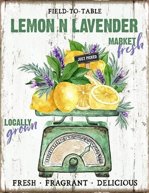 レモンとラベンダーのブリキの看板,春の壁の装飾,窓,バー,パブ,クラブ,カフェ,家庭,母の日,12x8インチ