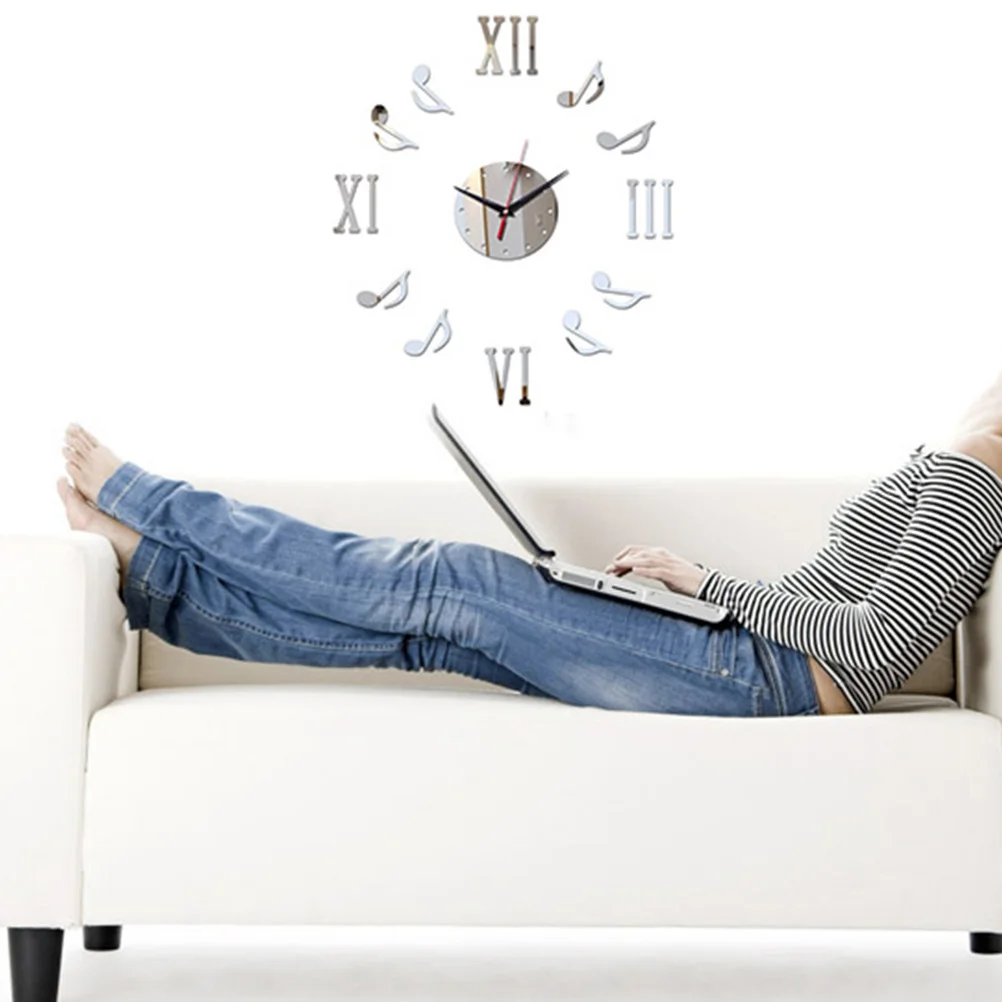 

DIY Round Wall Clock Modern Kitchen Home Decor Note Roman Numerals Shape Wall Sticker Hollow Clock without (Silver)