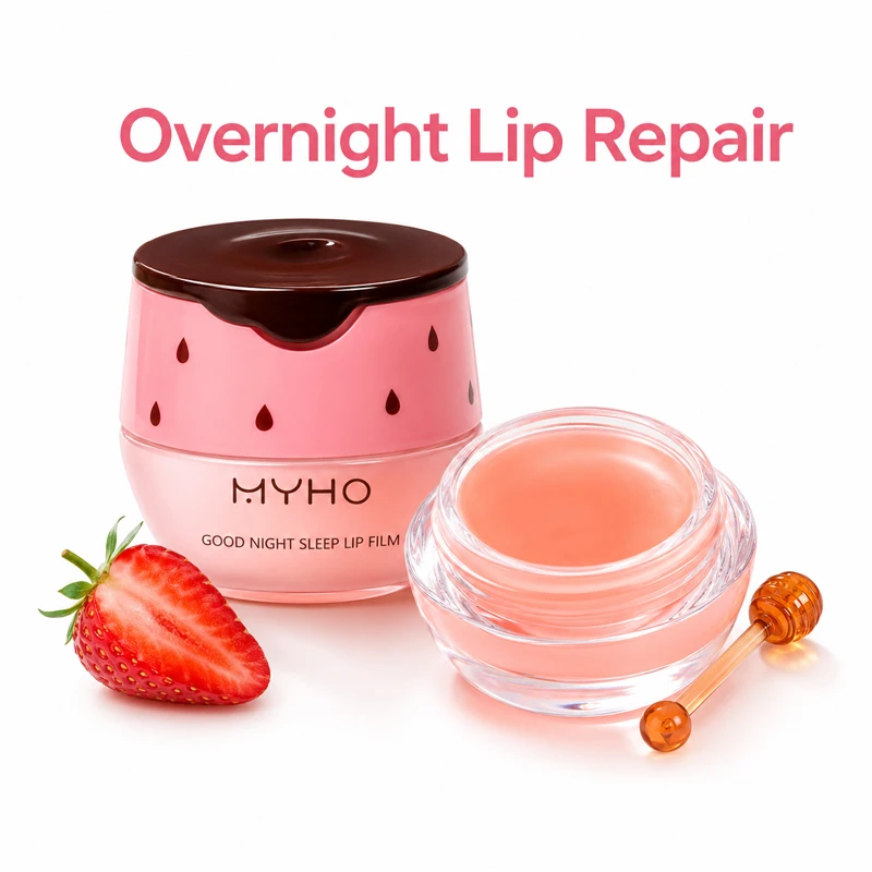 MYHO Strawberry Lip Sleeping Mask Overnight Repair Balm Hydrating Moisturizing Jelly Lip Care Non-Sticky Gloss with Applicator