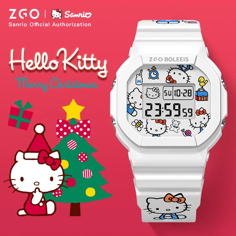 ZGO x Sanrio Hello Kitty Women's Watches Electronic Watch Sports Wristwatch Waterproof TPU Watch Strap Chronograph for Gift 8611