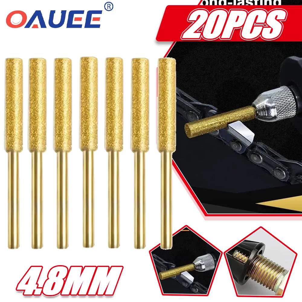 

20pcs Diamond Coated Cylindrical Burr 4.8mm Chainsaw Sharpener Stone File Chain Saw Sharpening Carving Grinding Tools