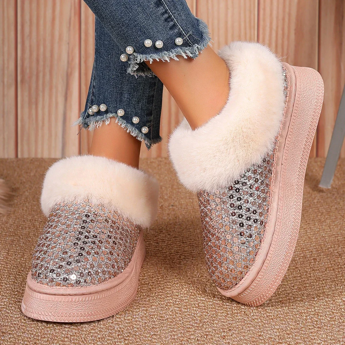 Winter Women Short Plush Warm Snow Boots Casual Shoes  New Suede Fur Chelsea Ankle Boots Flats Platform Ladies Shoes