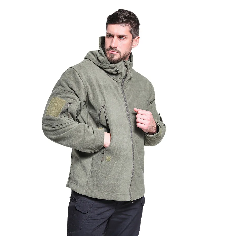 2024 Men's Hooded Fleece Jacket Warm Fleece Shake Fleece Jacket Windproof Outdoor Sports Charge Fleece Jacket