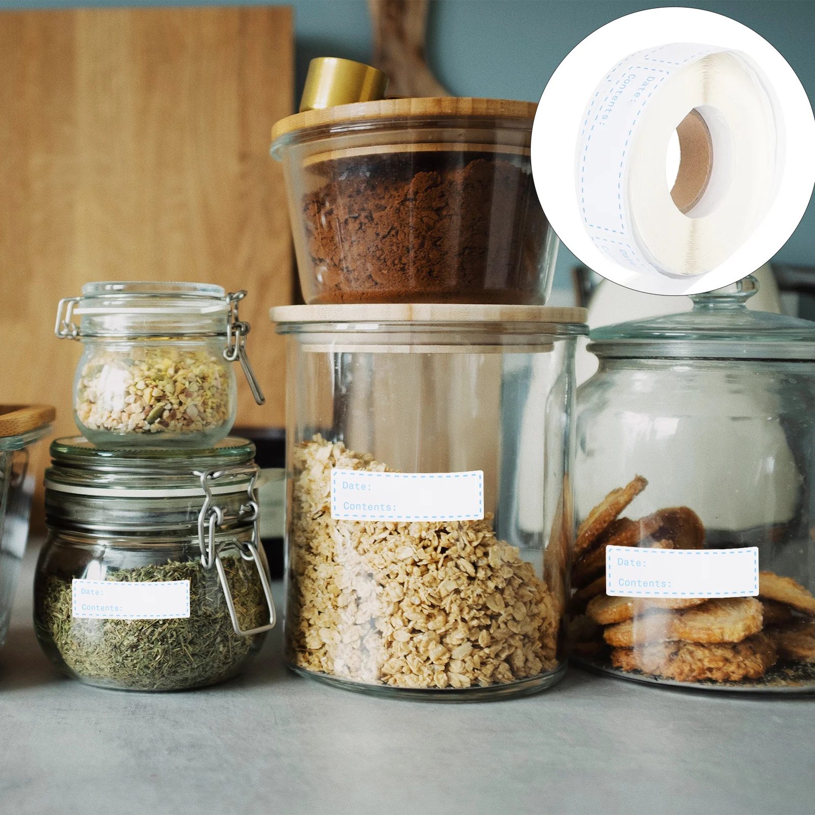2 Rolls Food Storage Labels Removable Writable Kitchen Label Stickers for Food Containers Jars Bottles Kitchen Label Stickers
