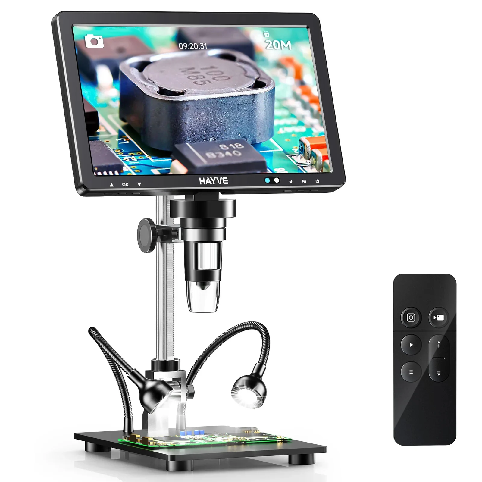 Hayve 10.1'' HDMI Digital Microscope 2000X Coin Microscope with 10 LEDs 20MP Soldering Microscope Compatible with PC/TV
