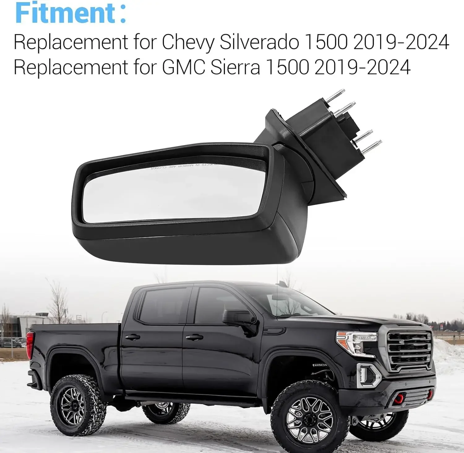 مرآة الرؤية الخلفية المزخرفة بجانب الركاب الأيمن باللون الأسود لسيارة شيفروليه 2019-2021 سيلفرادو 1500 واط لاقط الكابينة الممتد #6