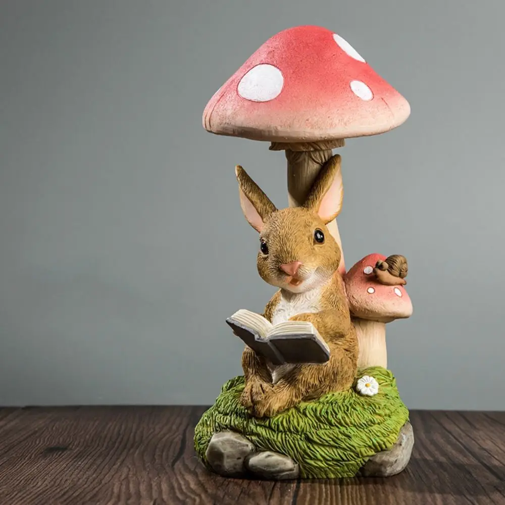 

Crafts Resin Solar Mushroom Lamp Vivid Cute Rabbit Lawn Lamp Funny Cartoon Animal Statue Light Lawn