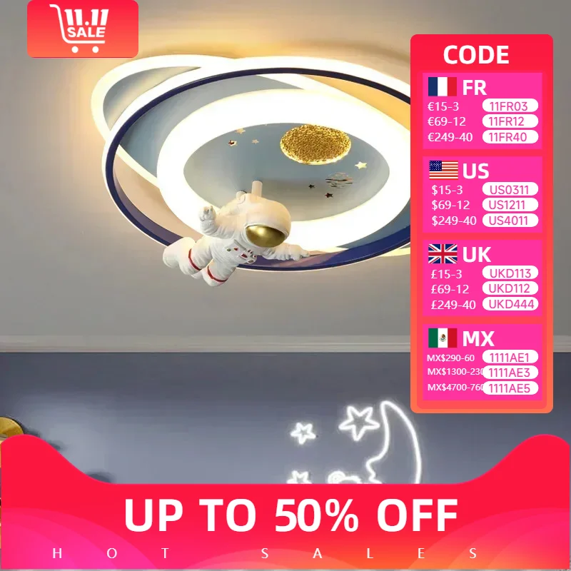 

Astronaut Ceiling Lights Kids Room Boy Girl Bedroom Chandelier Princess Spaceman Rocket Rabbit Children's Lamps Home-appliance