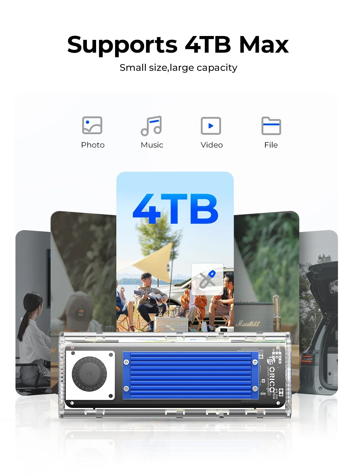 ORICO 20Gbps M.2 NVMe SSD Case M2 NVME SSD Enclosure dengan Kipas Pendingin USB 3.2 Thunderbolt 4 NVME Adaptor Alat Gratis untuk Pc Laptop