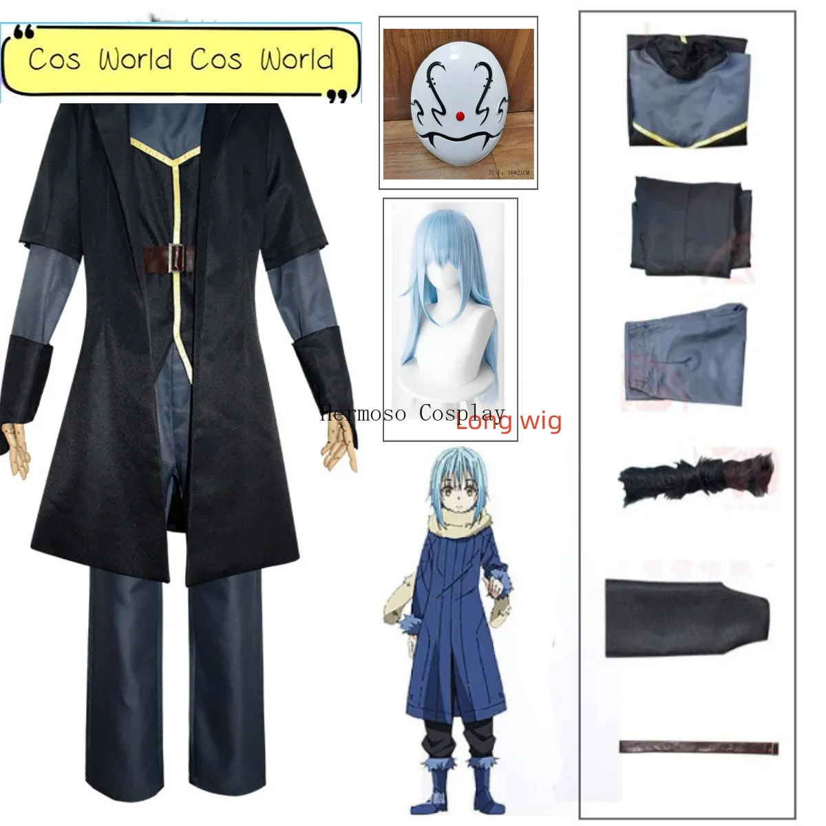 

Anime Cosplay Rimuru Tempest Costume Anime That Time I Got Reincarnated As A Slime Costume Halloween Uniform Trench Wig Mask Set