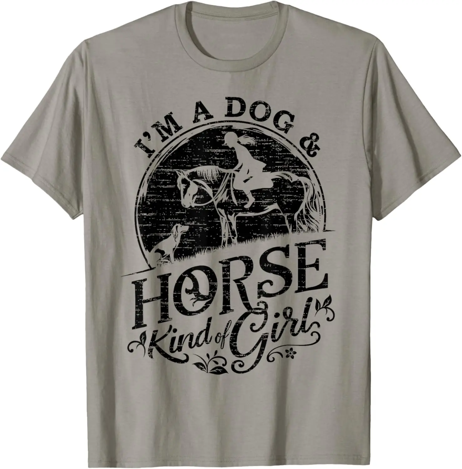 

Dog and Horse Girl Graphic Tee Equestrian Riding Short Sleeve T-Shirt Breathable Cotton