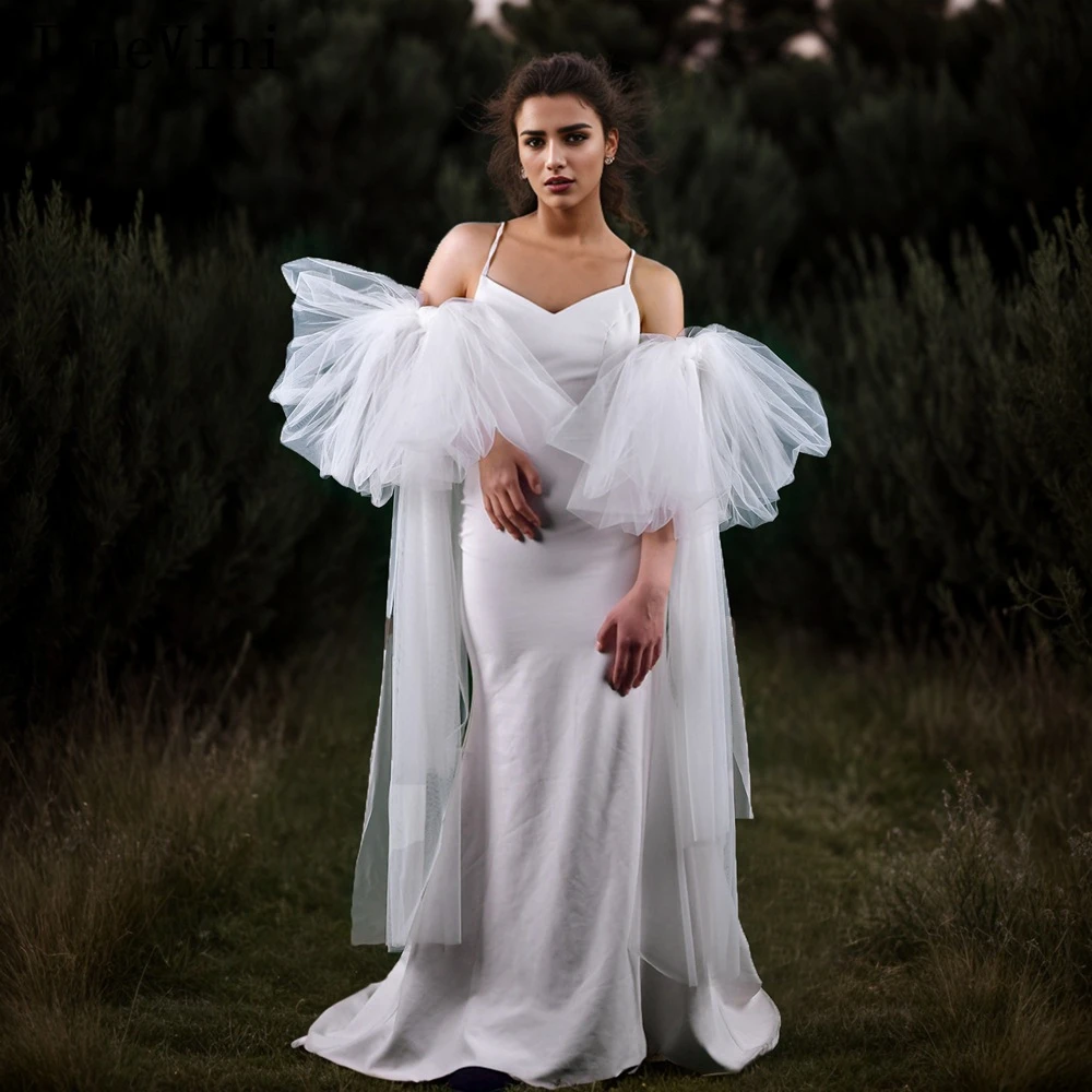 JaneVini Chic Big Bow maniche da sposa staccabili scialle nero shtappeti per le donne Bolero Damen avorio Tulle festa nuziale avvolge mantello