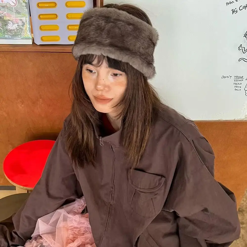 

Faux Fur Elastic Headband Plush Leopard Print Brimless Hat Fluffy Ski Cap Beanies Ear Protectors Fur Vintage Spicy Girl Hairband