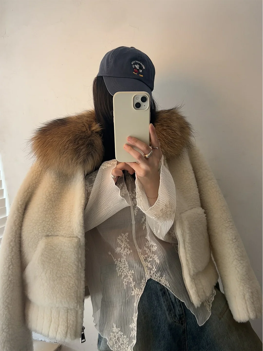 

Корейское шерстяное пальто из хлопка с воротником из натурального меха, повседневное, свободного кроя, теплое, длинное, на молнии, для женщин