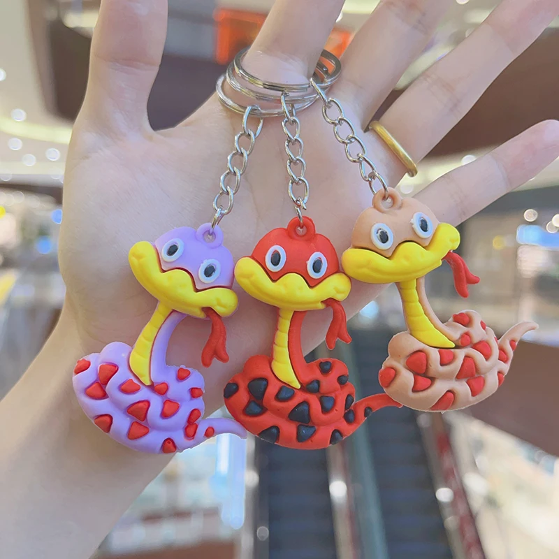 Cute Snake Pendant Keychain Cartoon Chinese Zodiac Snake Year Key Ring Fashion Backpack Decoration Accessories New Year Gifts