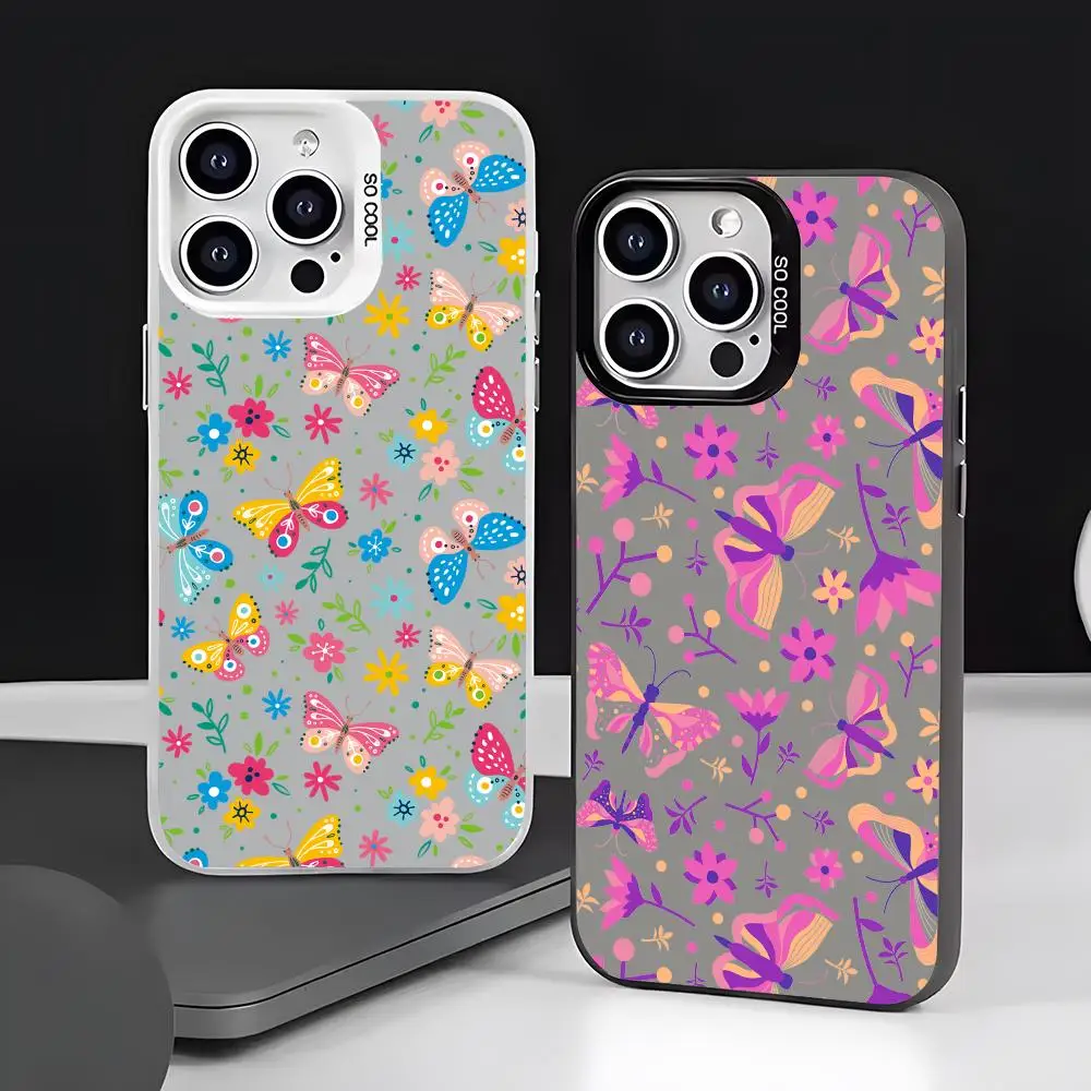 Funda para Teléfono con Diseño de Flores y Mariposas para iPhone 17 16 15 14 13 12 11 Pro Max Air, Funda Mate con Efecto Láser Aurora, Resistente a Impactos