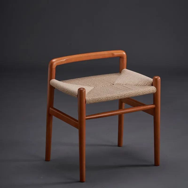 Nordic solid wood square stool, rattan, makeup, shoe change, bed and breakfast chair