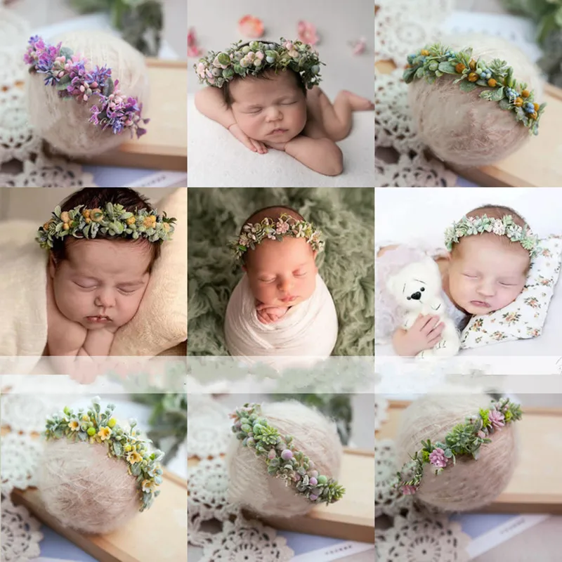 Diadema de flores de plástico para bebé, accesorios de fotografía de luna llena, guirnalda de flores, accesorios de cien días