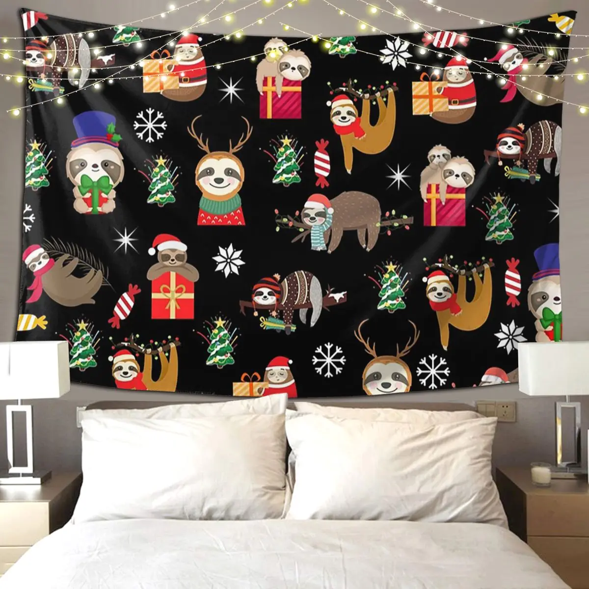 

Sloth Christmas Tapestry Art Wall Hanging Aesthetic Home Decoration Tapestries for Living Room Bedroom Dorm Room