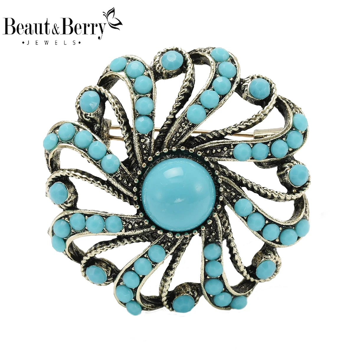 Beaut&Berry Classic Turkish Brooches for Women Turquoise Pins Friends Party Gifts Jewellery Accessories