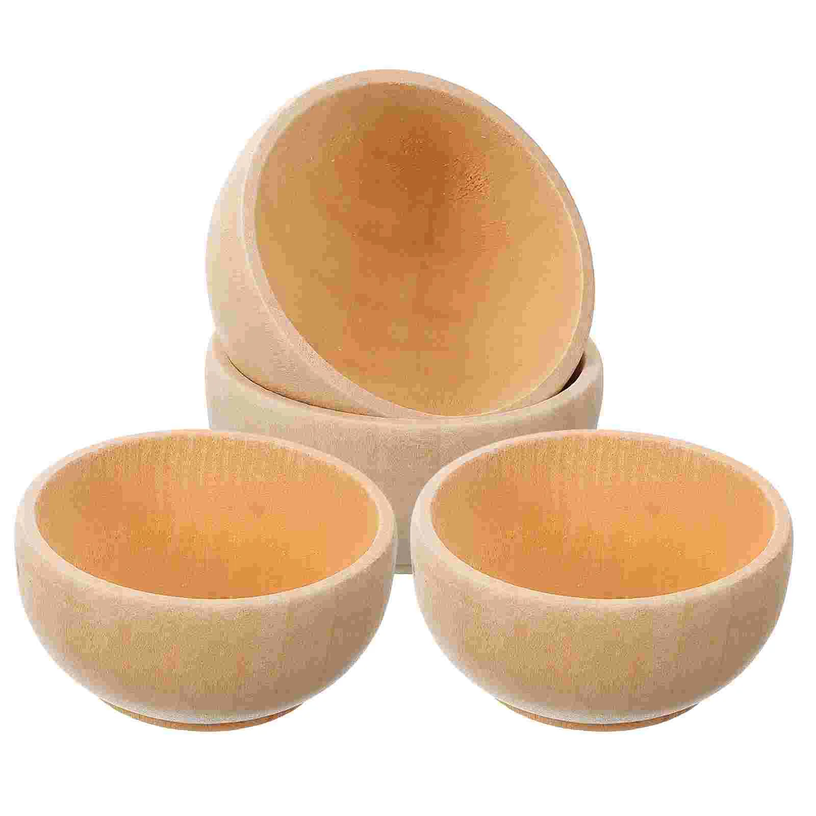 4 Pcs Mini Small Wooden Bowl Child Kids Toy Dollhouse Furniture Toys Unpainted Miniature Bowls