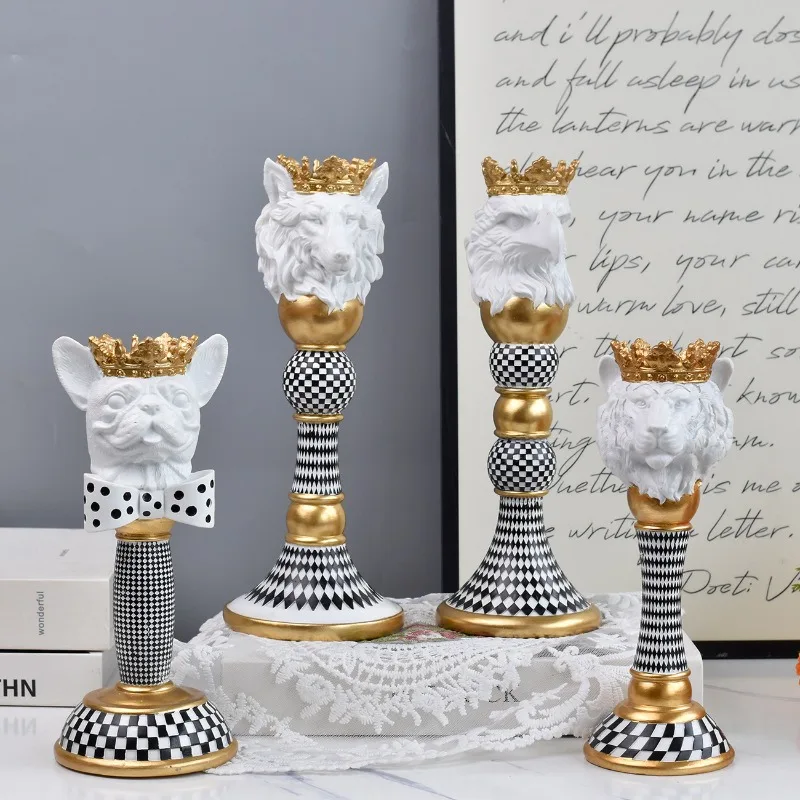 1PC Animal Head Candlestick Resin Bracket Horse Eagle Tauren Monkey Lion Tiger Wolf Statue Zebra