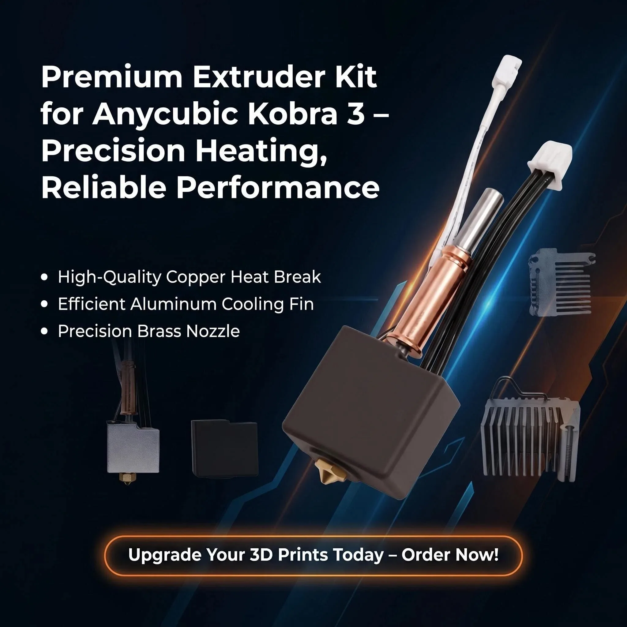 Für Anycubic Kobra 3 Combo Hotend mit Heatbreak, Düse, Thermistor, Heizblock für Anycubic Kobra3 Druckkopf Hot End – Detail 3