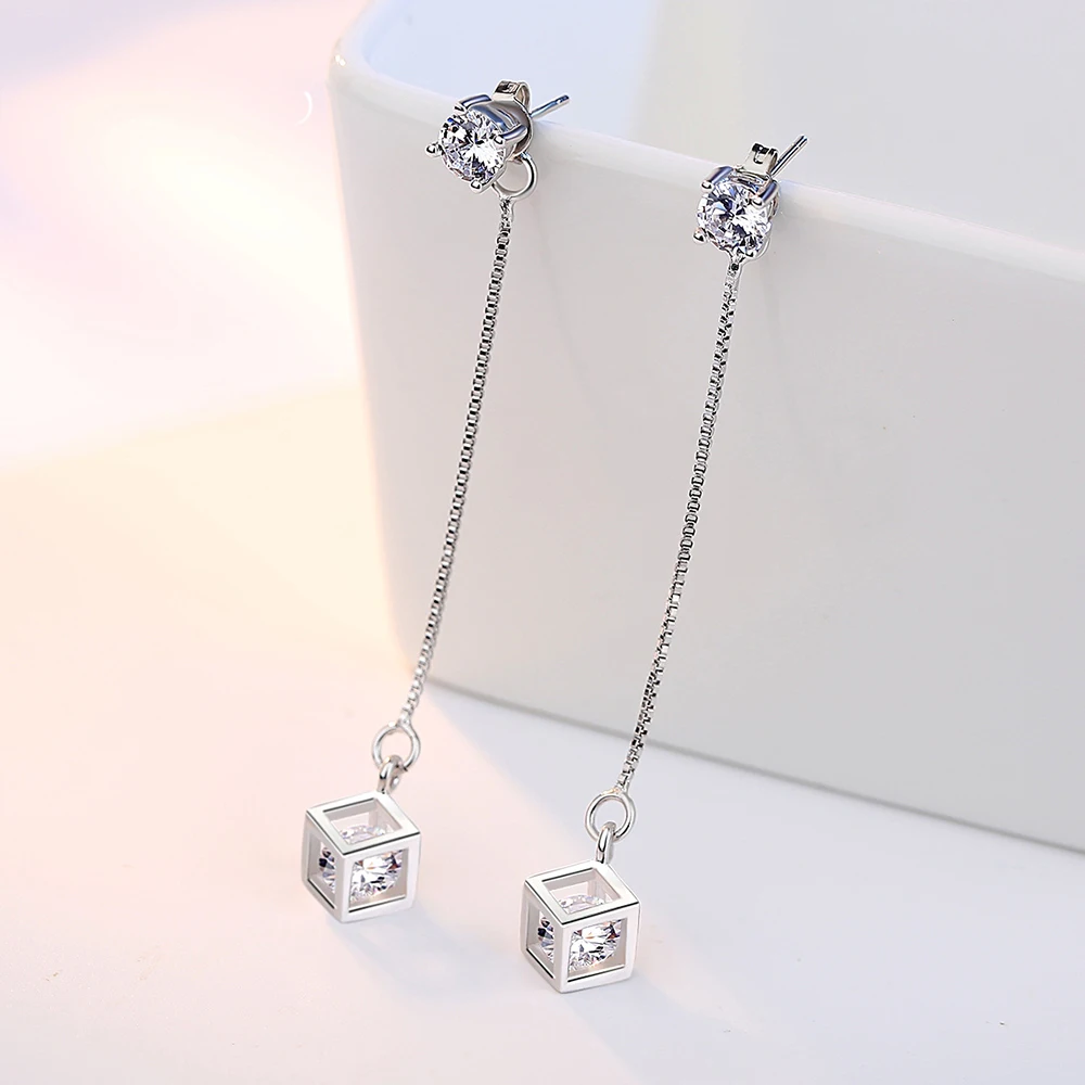 Fanqieliu New Trendy Jewelry 925 Sterling Silver Hollow Square Box Crystal Drop Earrings For Women FQL22091