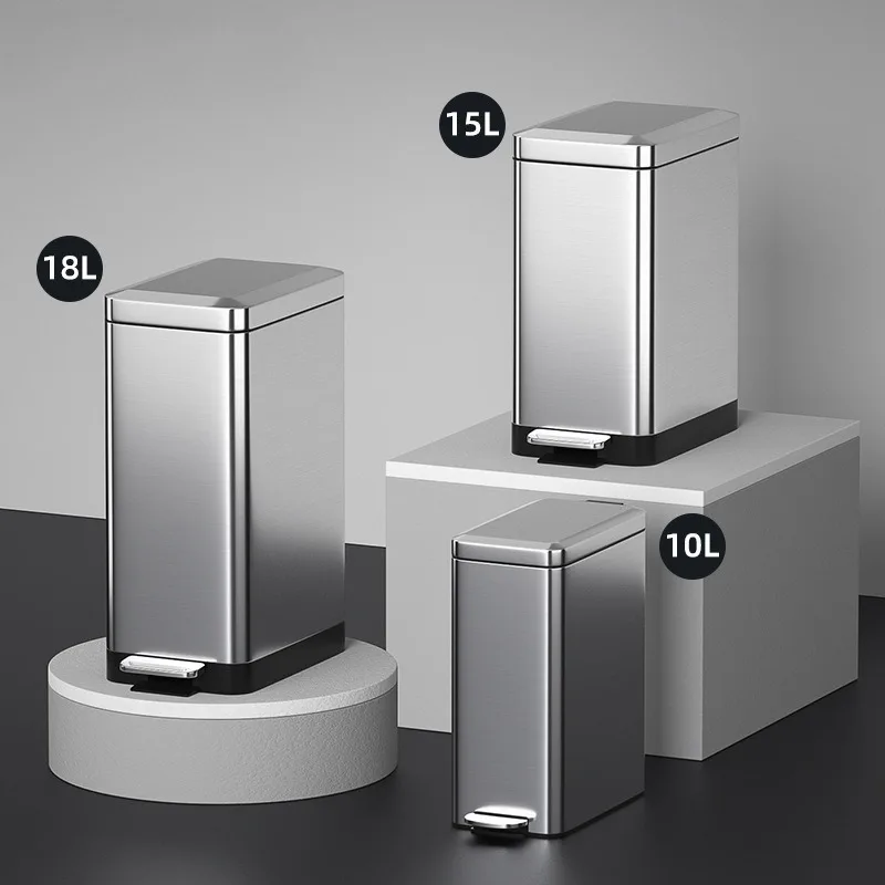 

Stainless Steel Trash Can High Appearance Level Pedal Foot with Lid Toilet Trash Can Kitchen Living Room Slow Descent