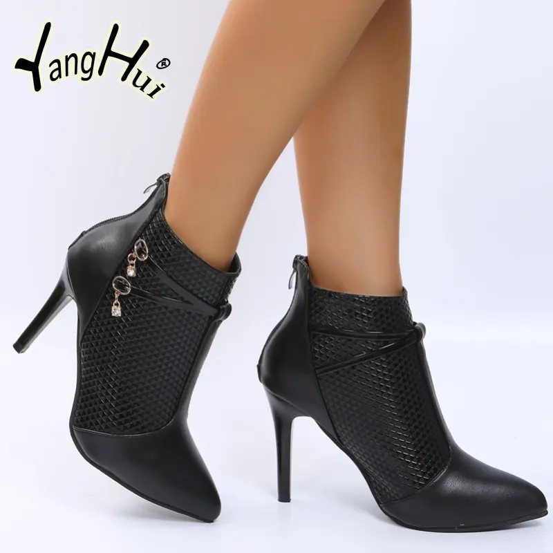 2023 Winter Shose for Women Fashion Pointed Zipper Stiletto Heels Ankle PU Sexy Versatile Shoes Botas Mujer Invierno