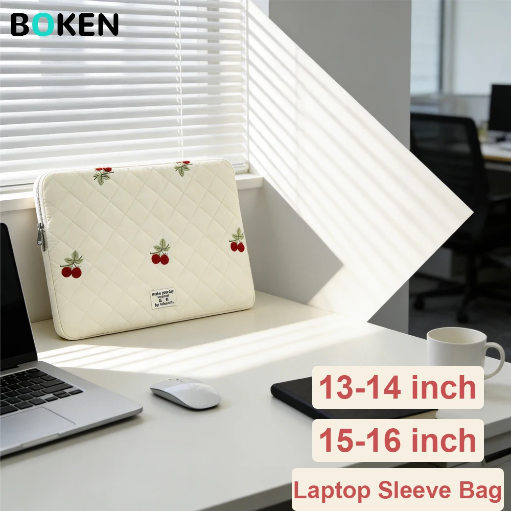 

Laptop Sleeve Bag 13 14 15 16 inch for MacBook Air/Pro Lenovo Dell Computer Sleeve, Cherry Embroidery Portable Office Laptop Bag