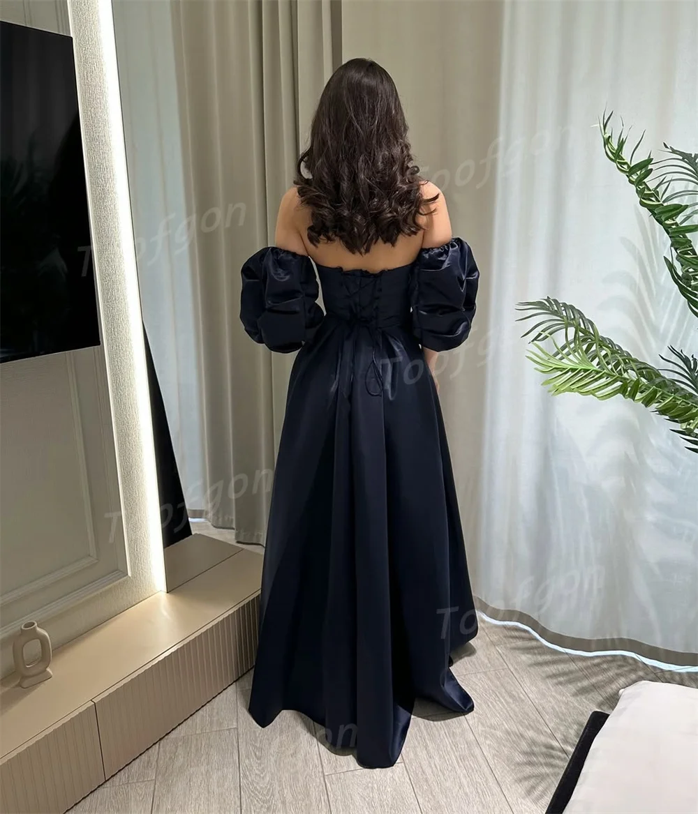 Toofan Schwarzes, herzförmiges Satin-Abschlussballkleid, maßgeschneidert, kurze Puffärmel, formelles Partykleid, Korsettrücken, Hochzeit, Verlobungskleid