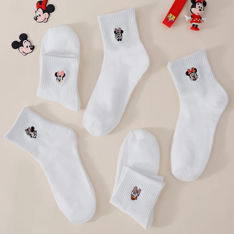 5 Paar Four Seasons Damen-Socken mit süßem und modischem Cartoon-Stickmuster, vielseitig einsetzbar, bequem und lässig, weiße lange Socken – Detail 2