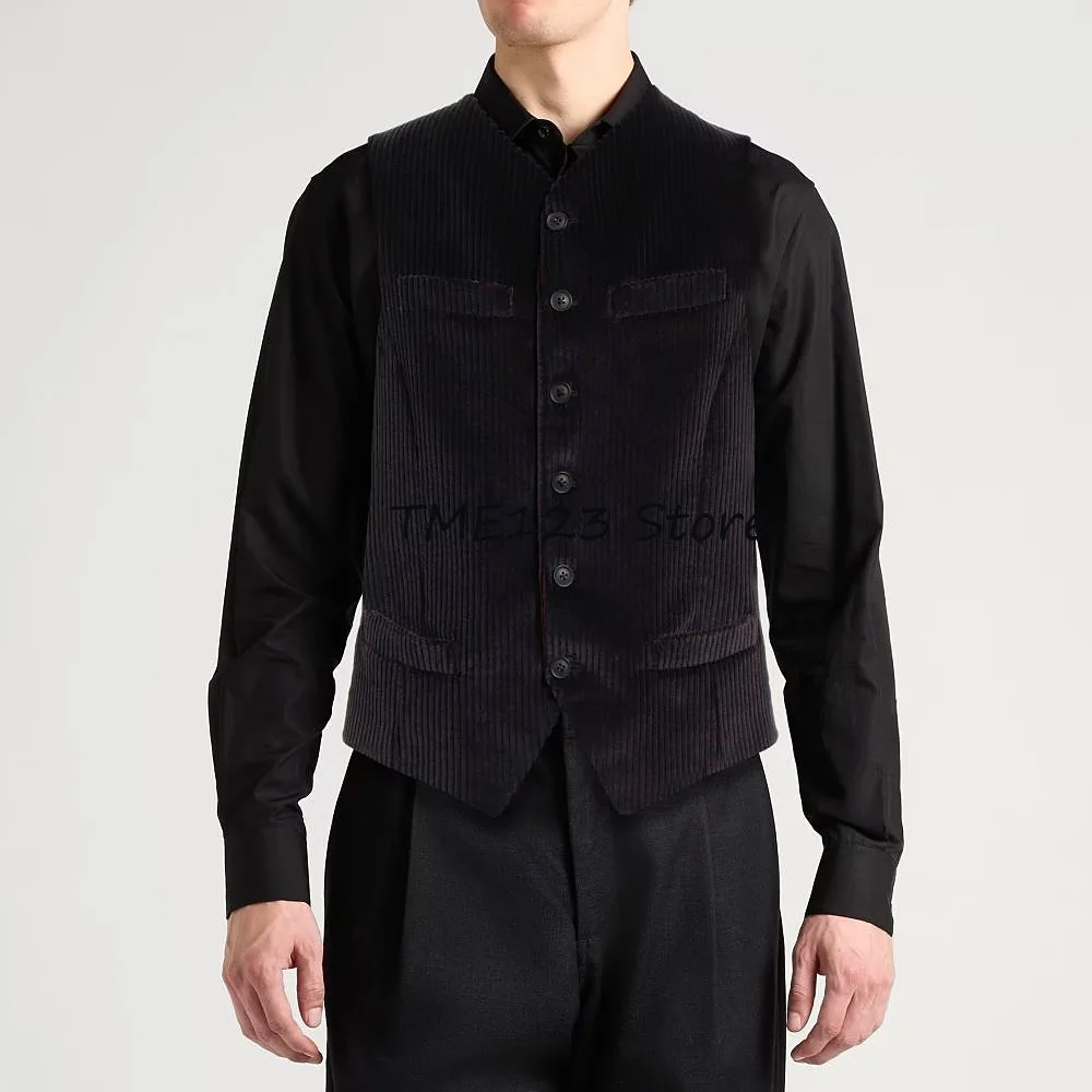 

Элегантный мужской жилет для мужского костюма, повседневные однобортные жилеты с v-образным вырезом, вельветовые модные лучшие рабочие костюмы без рукавов, блейзер