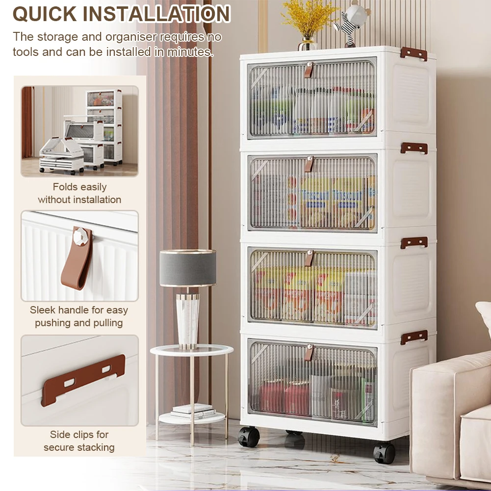 

4 Layers Multifunctional Foldable Storage Cabinet Large Capacity Stackable Storage Bins Clutter Organizer for Organizing Snacks