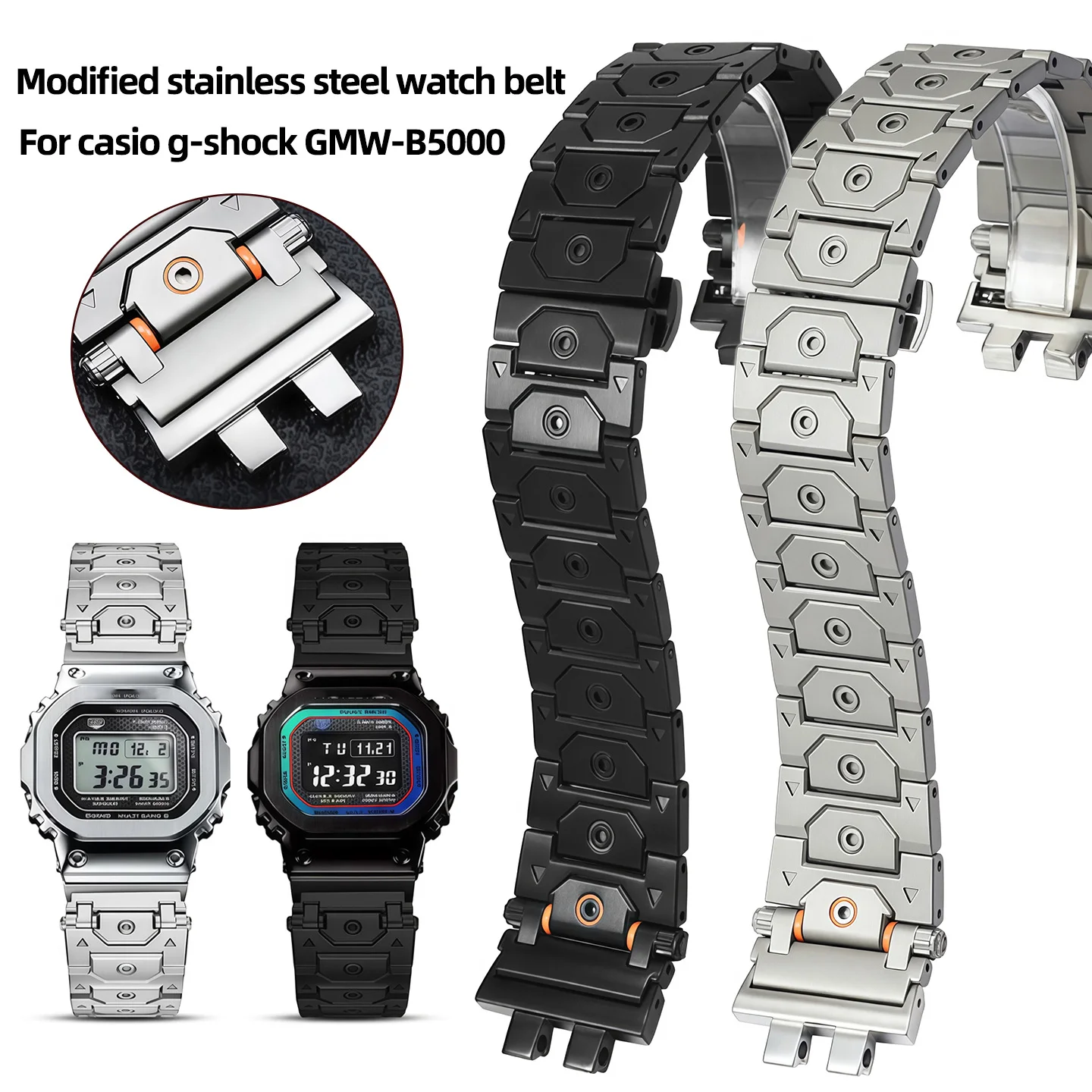 For casio g-shock GMW-B5000 GM-B2100 GMB2100 MRG-B2100D series Modified stainless steel watch belt Men's watch accessories