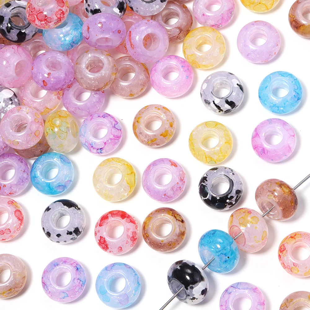 30 Stück farbige Acrylperlen mit großen Löchern, runde flache lose Abstandsperlen für die Schmuckherstellung, DIY Armband Halskette – Detail 4