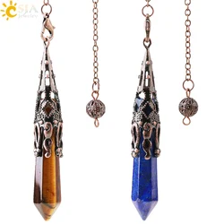 CSJA Crystal Pendulum for Divination Dowsing Gem Stone Pendant Antique Bronze Quartz Divinatory Pendulums Pendulo Pendules G883