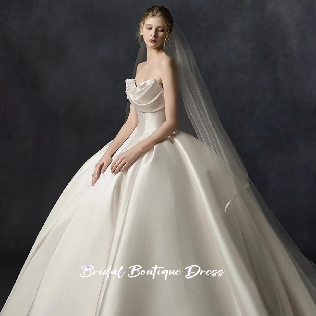 Personalizado requintado cetim vestido de casamento applique vestido de baile vestido de casamento para noiva 2026 trem vestidos de novia