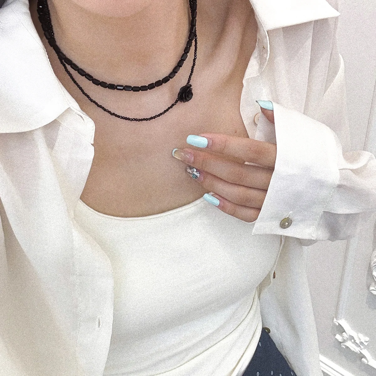 

New color zircon beaded oil drop butterfly necklace female versatile temperament shining rainbow clavicle chain bracelet