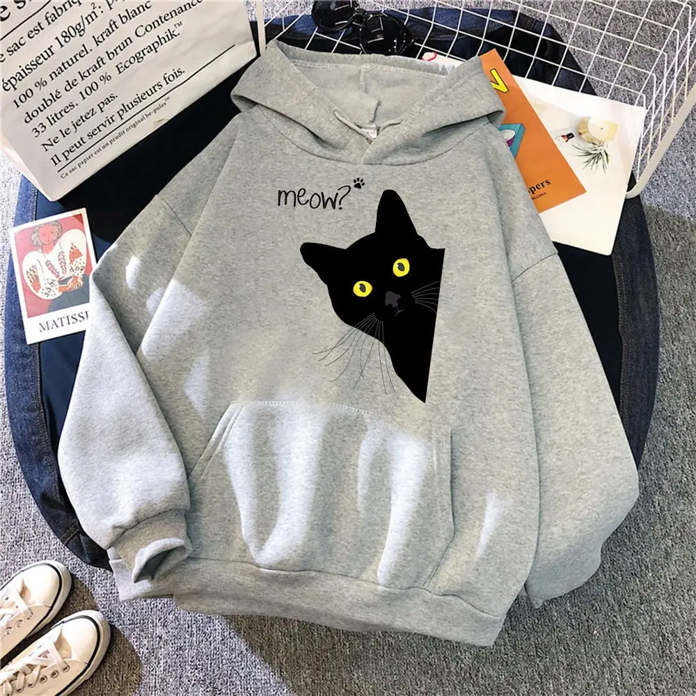 

Autumn and Winter Fun Cat Black Cat Print Men's/women's Cotton Hooded Sweatshirt Casual Over