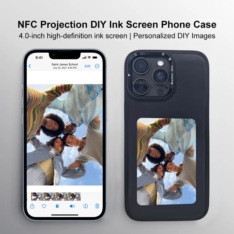

Smart E-Ink Screen DIY Phone Case Protective Cover 4inch Picture Display NFC APP Refresh Phone Case for iPhone 14 15 16 Pro Max