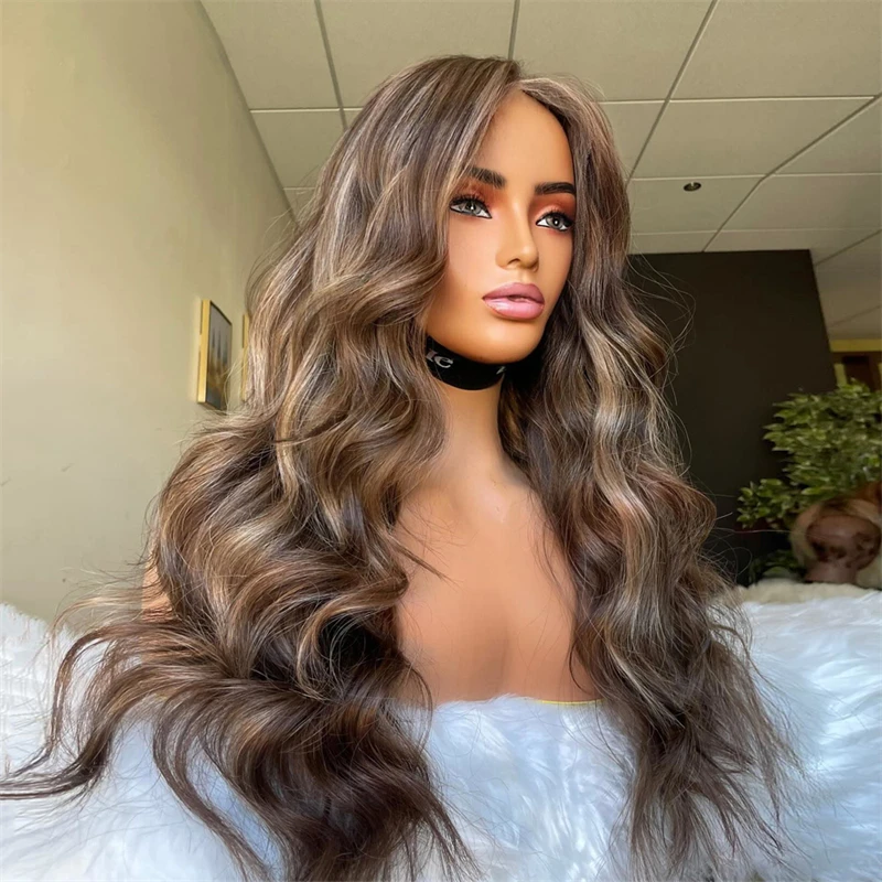 

Новый парик 2026 года: синтетический, с HD-сеткой, без клея, коричнево-русый с мелированием, свободные волны, свободная линия разграничения, для женщин, для косплея и повседневной носки